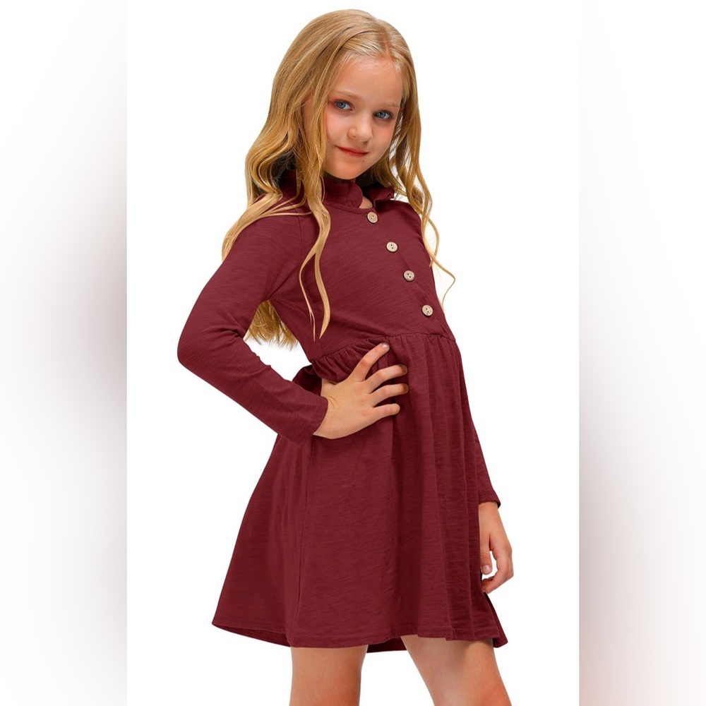 BESSER Bay girls ruffle collar button down swing midi Dress 130 Med 7-8 …